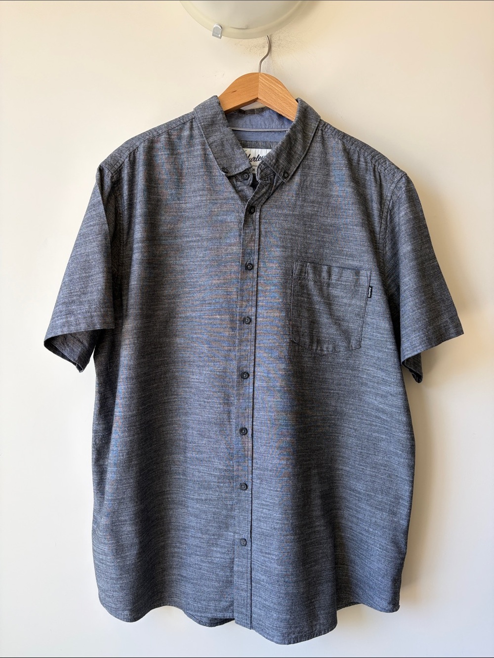 HURLEY Standard Collection Slub Weave Button-Down S/S Shirt Multi Blue Men’s 2XL